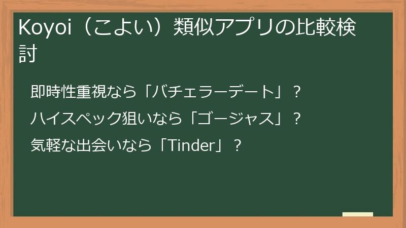 Koyoi（こよい）類似アプリの比較検討