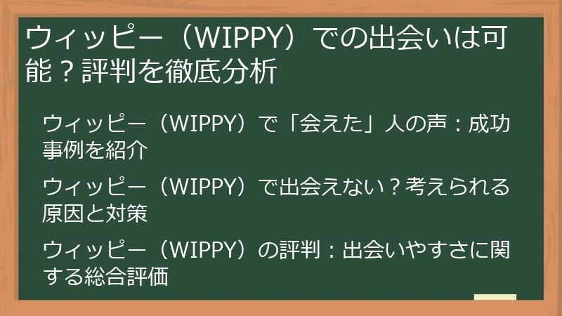 ウィッピー（WIPPY）での出会いは可能？評判を徹底分析