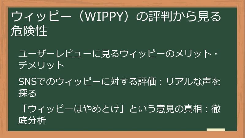 ウィッピー（WIPPY）の評判から見る危険性