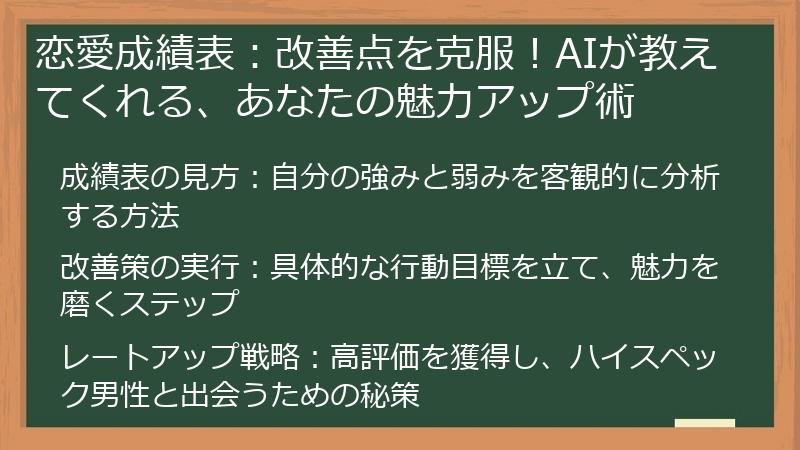 恋愛成績表：改善点を克服！AIが教えてくれる、あなたの魅力アップ術