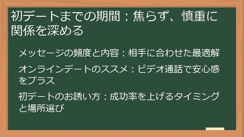初デートまでの期間：焦らず、慎重に関係を深める