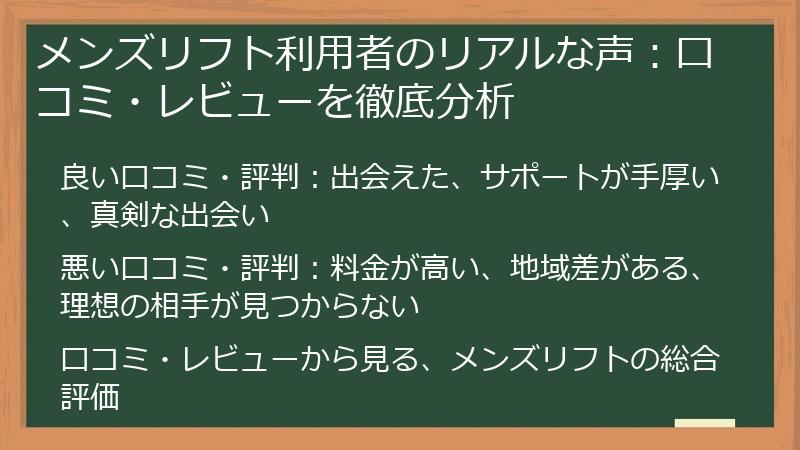 メンズリフト利用者のリアルな声：口コミ・レビューを徹底分析