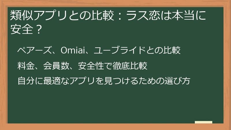 類似アプリとの比較：ラス恋は本当に安全？
